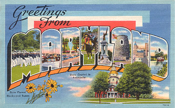 Featured is a Maryland big-letter postcard image from the 1940s obtained from the Teich Archives (private collection).